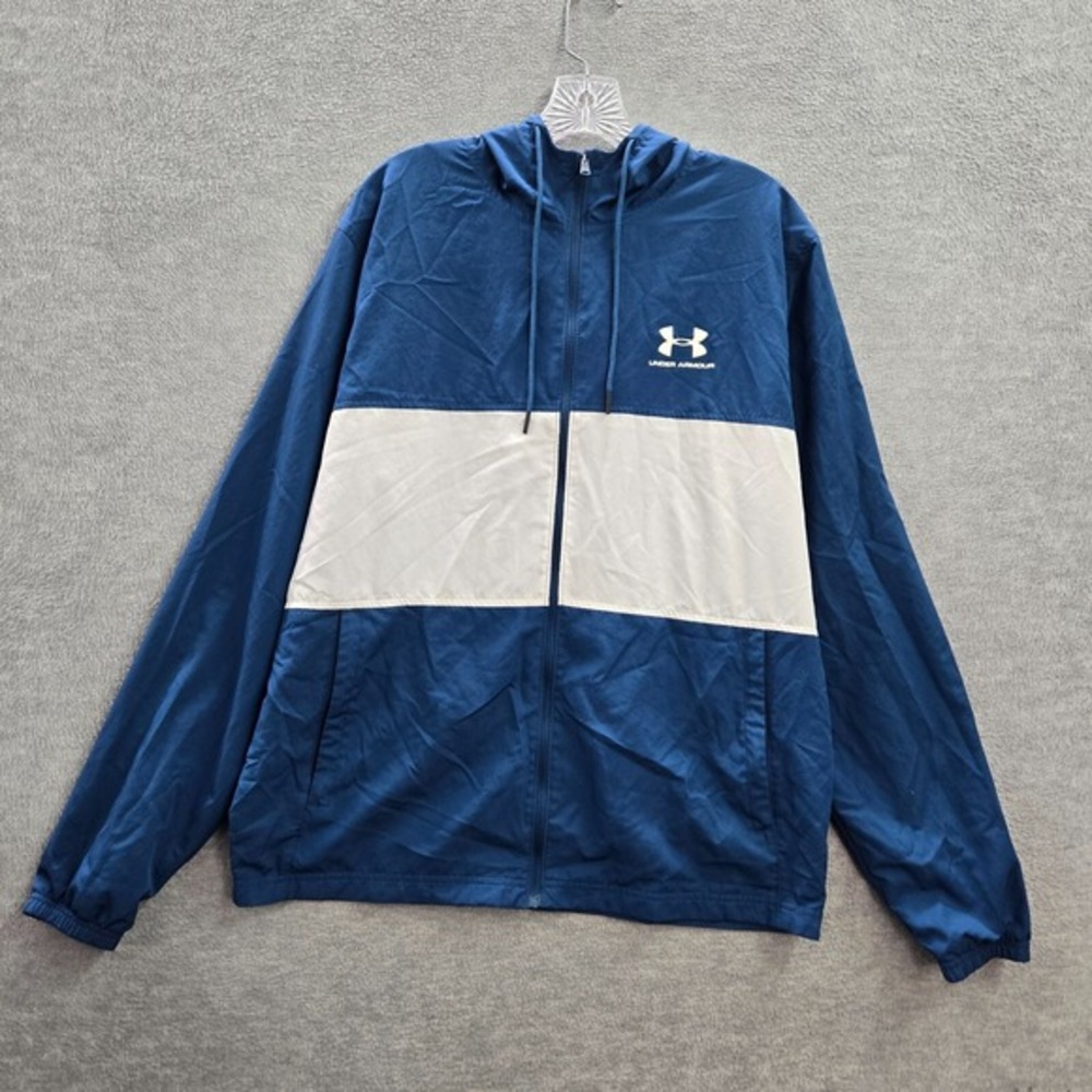 Under Armour Men Jacket Large Blue Colorblock Windbreaker Full Zip Drawstring
